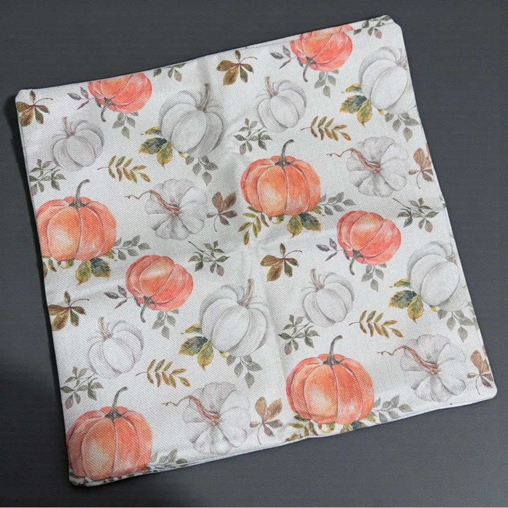 Fall Pumpkin Pillow Covers Set of 2 16x16 Linen Autumn Harvest NWOT